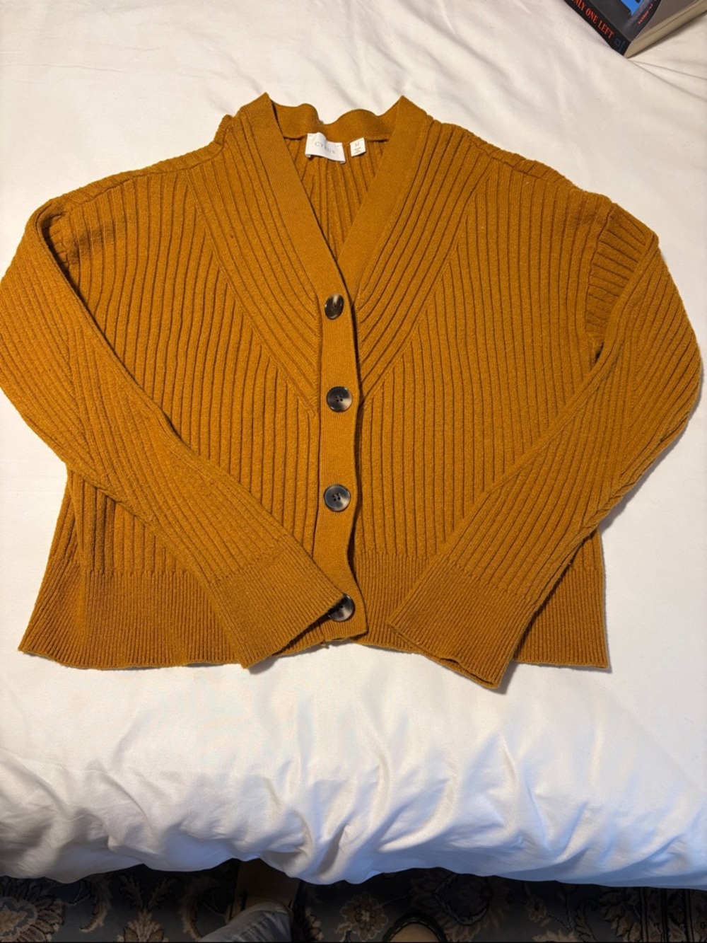 Cyrus Ribbed Button-Front Cardigan - Mustard